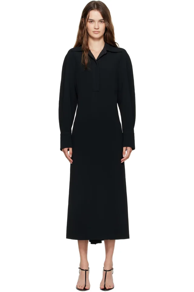 Victoria Beckham Black Long Sleeve Polo Midi Dress, image 1 of 1 from SSENSE