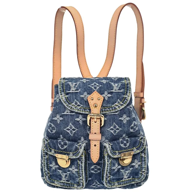 Louis Vuitton Blue Monogram Denim Sac a Dos PM Backpack M95057 in Blue Denim from AMORE Vintage Tokyo