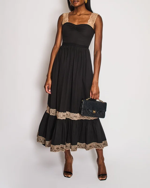 Gucci Black Maxi Dress with Brown Lace Details Size IT 38 (UK 6) in Black from Sellier