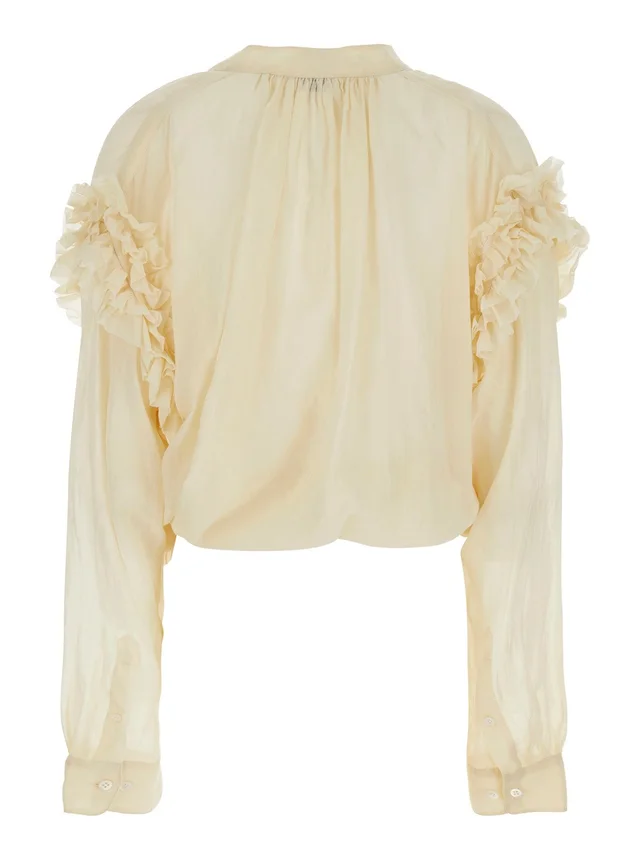 DRIES VAN NOTEN CENVER' Beige Silk Blouse with V-Neck and Long Sleeves in Beige 100% Cotton, photo 4 of 6 from Gaudenzi Boutique