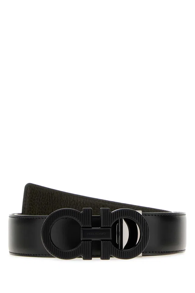Ferragamo Double Adjus Belt — Black Exterior: Leather in Black Leather from HEWI