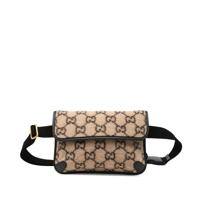 Beige Gucci GG Wool Slim Belt Bag in Beige Wool from Designer Revival