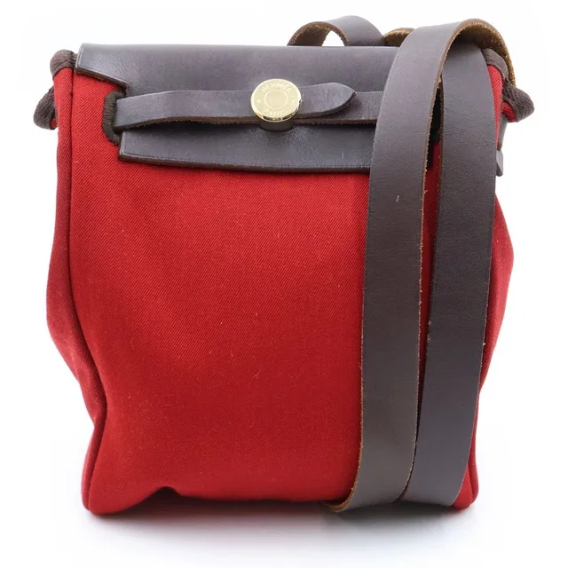 Hermès Herbag TPM Shoulder Bag Orange Red Brown Toile Officier Calfskin Silver in Brown Calfskin from The Reluxe