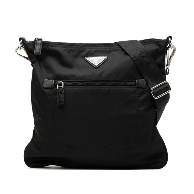 Black Prada Tessuto Zip Top Crossbody in Black Nylon from Designer Revival