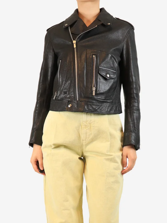 Dior Black leather biker jacket - size UK 10 in Black Leather from Sign of the Times, photo 2 of 2