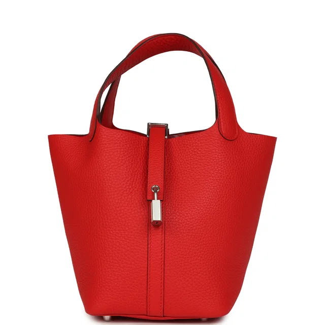Hermès Picotin Lock 18 Rouge de Coeur Clemence Palladium Hardware in Red Clemence leather from Madison Avenue Couture