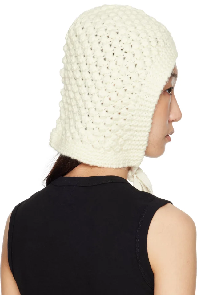 SHUSHU/TONG White Tied Knit Hood, photo 3 of 3 from SSENSE