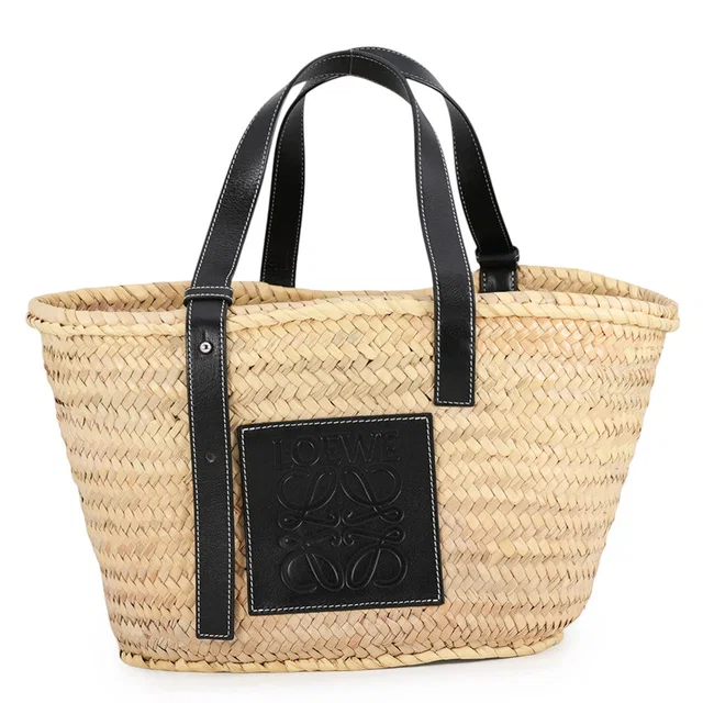 Loewe Basket Bag Natural/Black Raffia Leather Size Large in Black Raffia from GALLERY RARE