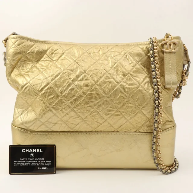 2016-era CHANEL "Gabrielle" Chain Shoulder Bag, Gold in Gold Calfskin from VINTAGE QOO TOKYO, photo 13 of 13