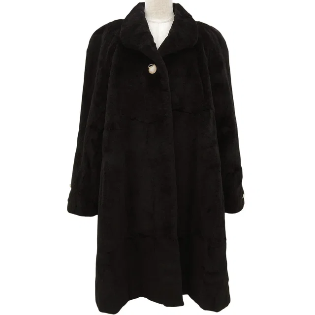 Balenciaga Design Button Faux Fur Coat Black in Black from VINTAGE QOO TOKYO