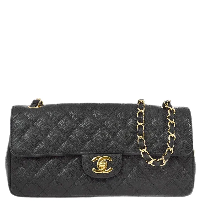 Chanel 2009-2010 Black Caviar East West Shoulder Bag in Black Caviar leather from AMORE Vintage Tokyo