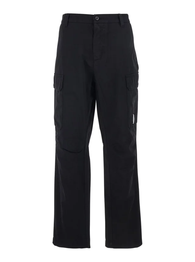 Black Cargo Pants with Logo Plate on the Side and Two Front Cargo Pockets In Cotton for Men in Black, image 1 of 1 from Gaudenzi Boutique