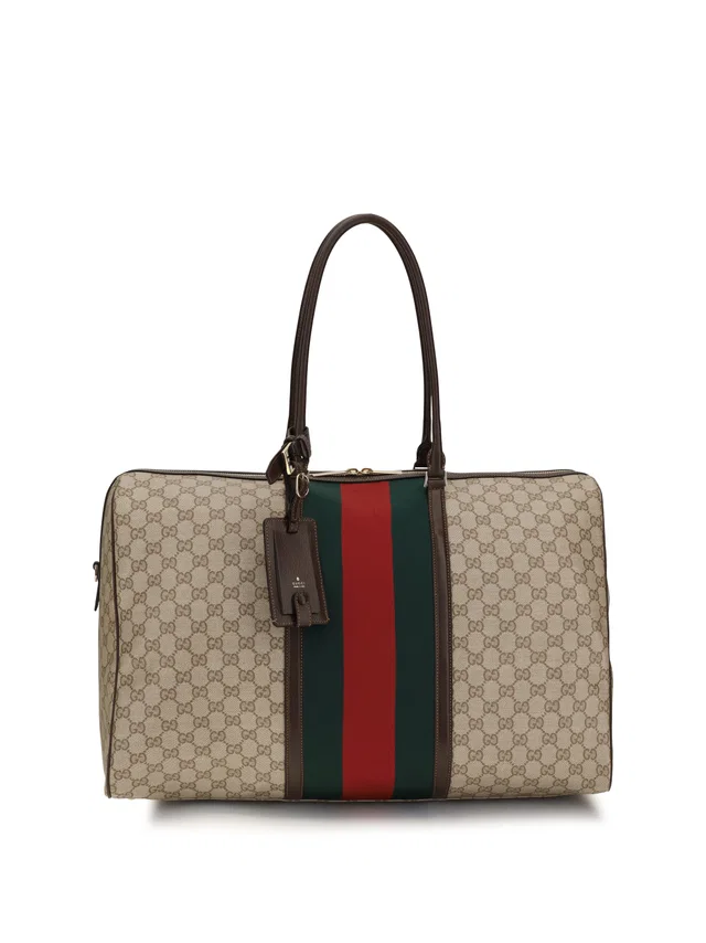 Gucci Gg Monogram With Web Stripe Tote Bag — Beige Cotton; Linen; Polyurethane in Beige Coated canvas from HEWI