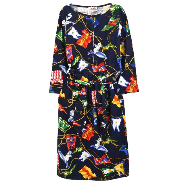 Hermès Long Sleeve National Flags Dress Navy #40 in Navy from AMORE Vintage Tokyo