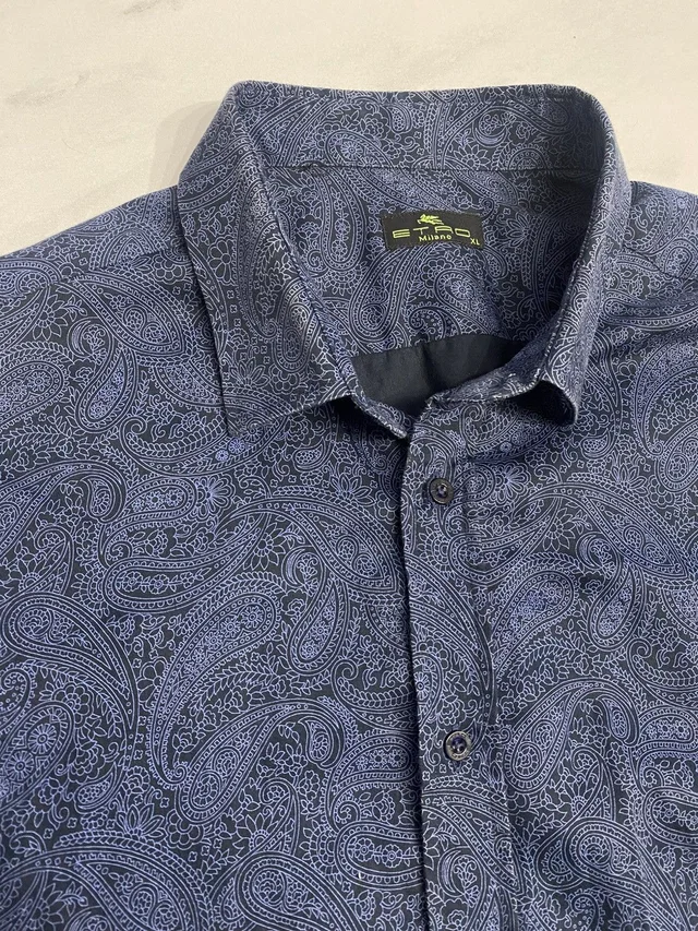 Etro Cotton Shirt XL Print Paisley Made in blue from Grailed