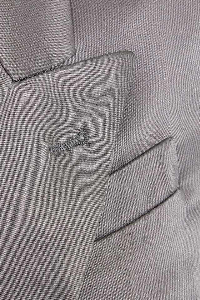 Brunello Cucinelli Double-Breasted Silk-Satin Blazer in Grey, photo 4 of 4 from THE OUTNET