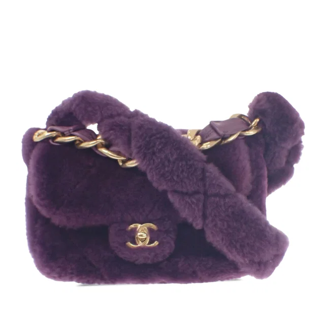 Purple Chanel Quilted Shearling Coconing Single Flap Satchel in Purple Lambskin from Designer Revival