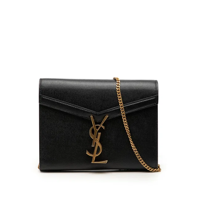 Black Saint Laurent Grain De Poudre Monogram Cassandra Chain Wallet Crossbody Bag in Black Leather from Designer Revival