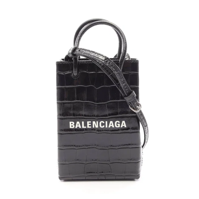 Balenciaga SHOPPING PHONE HOLDER Leather 2way Shoulder Bag in Leather from LuxUness