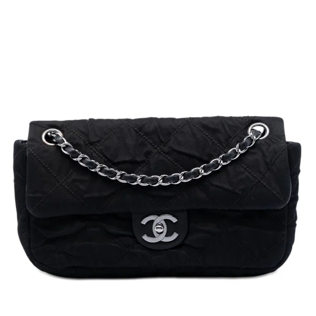 Black Chanel CC Ultra Stitch Mesh Flap Shoulder Bag in Black Woven leather from Designer Revival