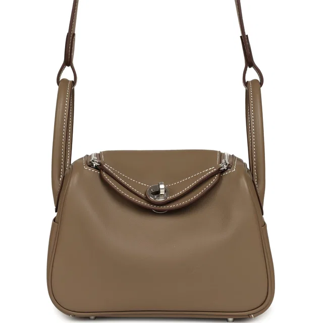 Hermès Mini Lindy II Etoupe Swift Palladium Hardware in Taupe Swift leather from Madison Avenue Couture