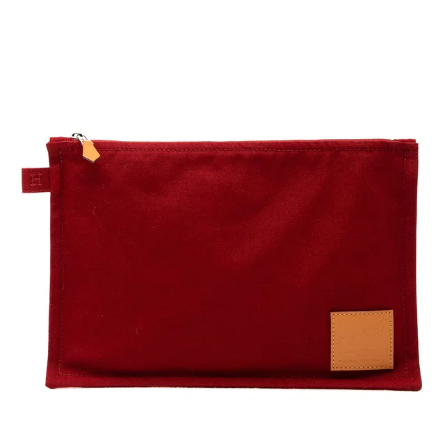 Red Hermès Toile Bora Pouch MM in Red Canvas from Designer Revival