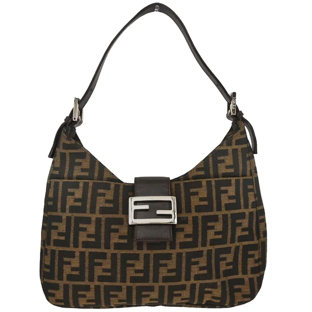 Fendi Brown Black Zucca Hobo Bag in Black Canvas from AMORE Vintage Tokyo