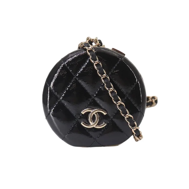 Chanel Quilted Chain Mirror Patent Leather Black Gold in Black Patent leather from The Reluxe