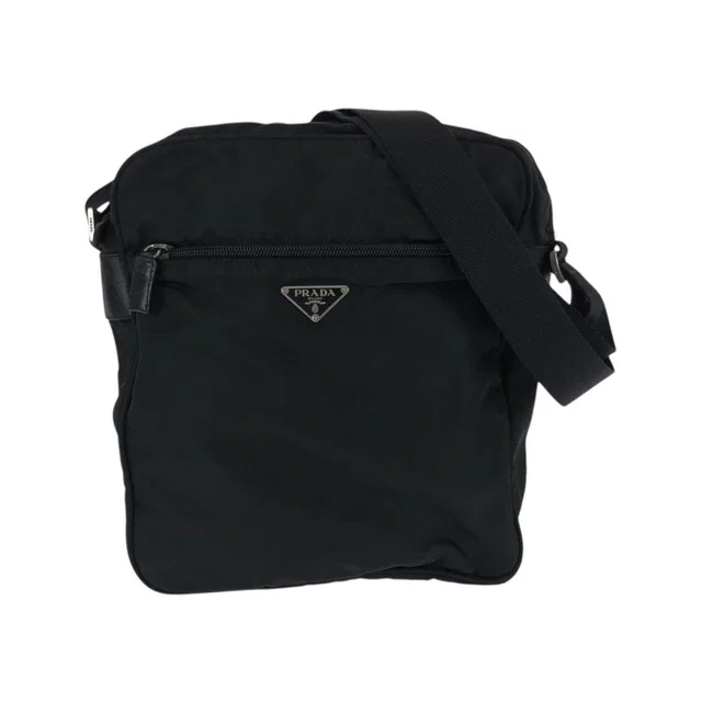 Prada Tessuto Black Silver Nylon Shoulder Bag Pochette in Black Nylon from The Reluxe
