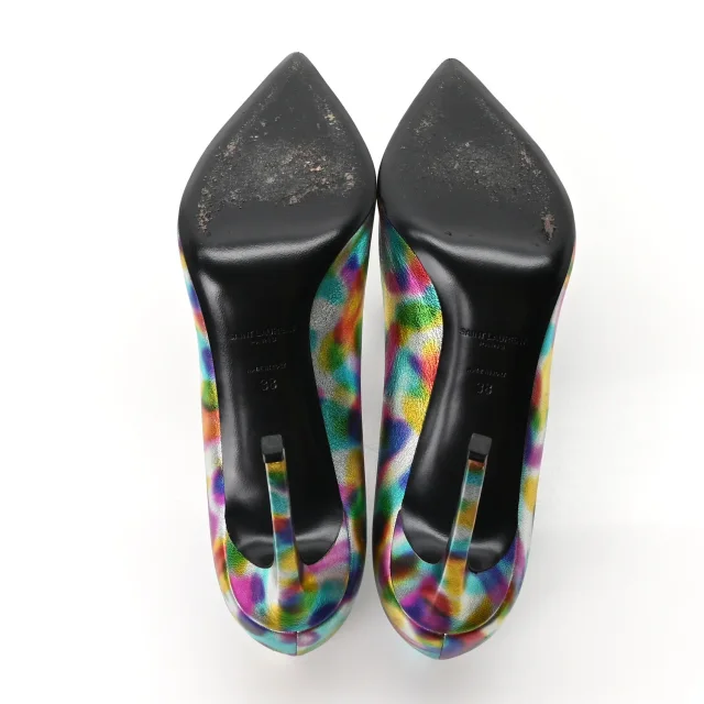 Saint Laurent Metallic Calfskin Pumps 38 Silver Multicolor in Silver Calfskin from FASHIONPHILE, photo 6 of 9