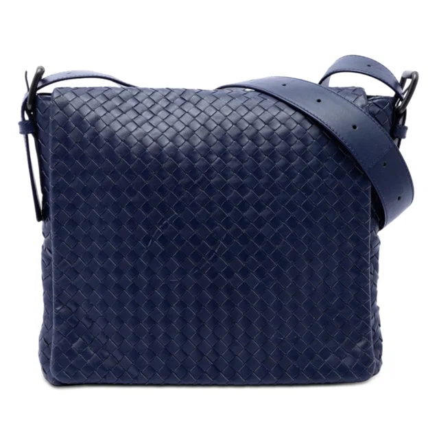 Blue Bottega Veneta Nappa Intrecciato Flap Crossbody in Blue Nappa leather from Designer Revival