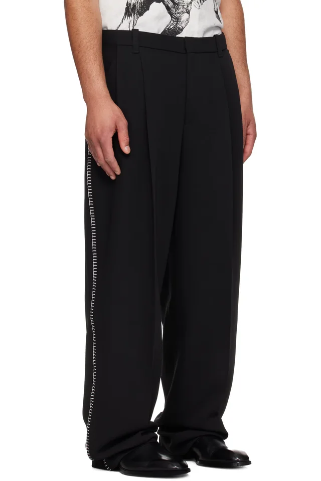 Hugo Black Pleat-Front Whipstitch Detail Trousers., photo 2 of 4 from SSENSE