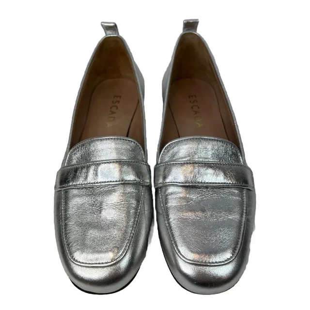 Escada Vero Cuoio Leather Made In Italy Silver Oxfords Flats Loafers Sz35.5 in silver|gray Leather from Poshmark