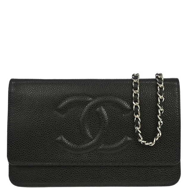 Chanel 2014-2015 Black Caviar Skin Timeless WOC Wallet on Chain Shoulder Bag in Black Caviar leather from AMORE Vintage Tokyo