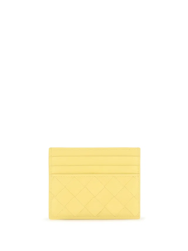 Bottega Veneta Intrecciato Leather Card Case — Yellow Calf Wallets & Purses in Yellow Woven leather from HEWI