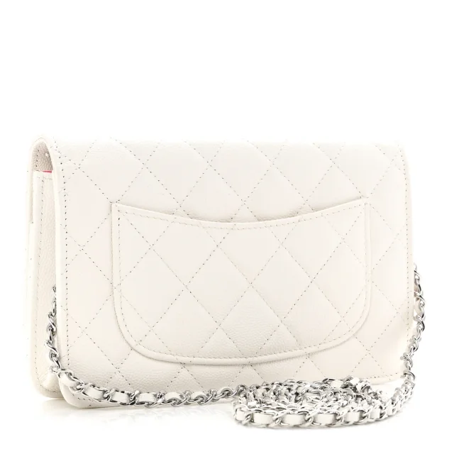 Caviar Quilted Chanel 19 Wallet on Chain WOC White Pink in White Caviar leather from FASHIONPHILE, photo 3 of 12