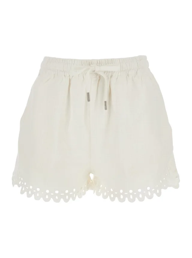 Marant etoile Balyme White Shorts with Elastic Waist and Drawstring and Scalloped Hem in Cotton for Women in White 100% Cotton from Gaudenzi Boutique, photo 1 of 1