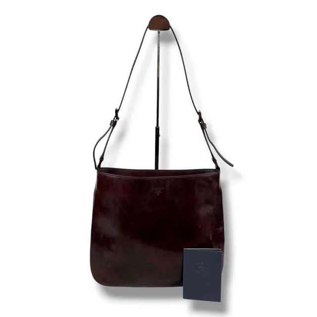 Prada Mirror Calf Leather Shoulder Bag Bordeaux in Burgundy Calfskin from The Reluxe