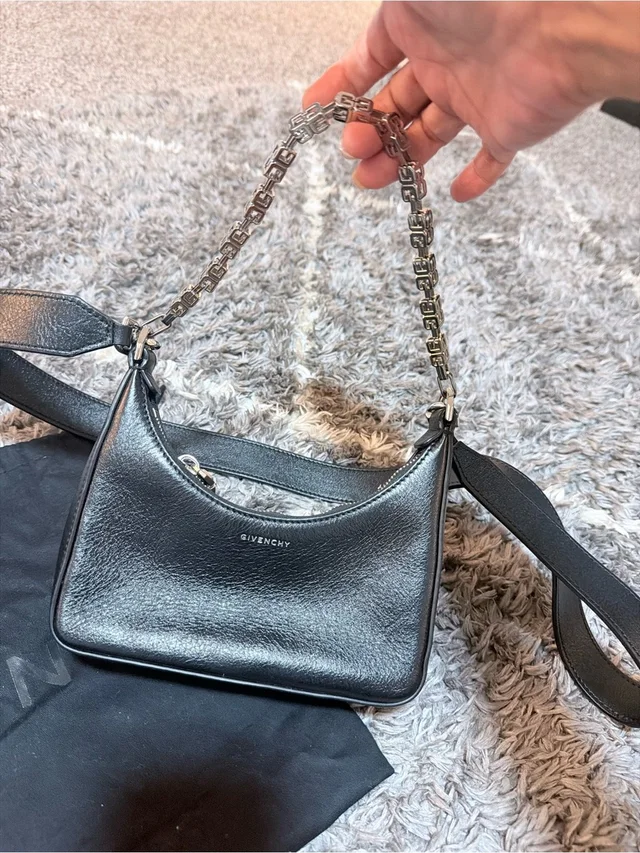 Givenchy Black Leather Shoulder Bag With Silver Chain in black|gray|silver Leather from Poshmark