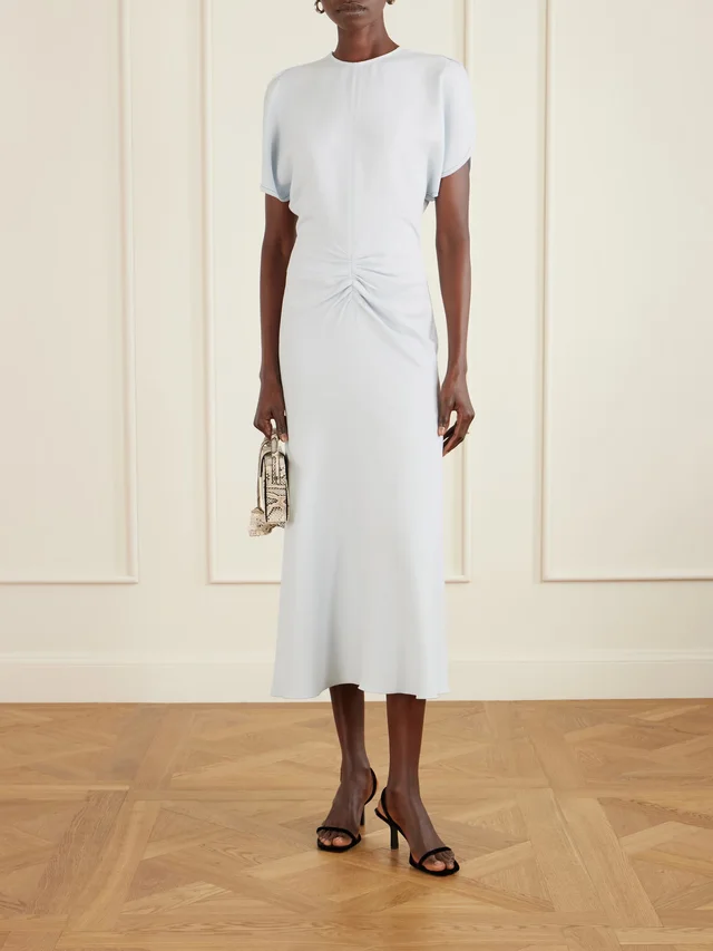VICTORIA BECKHAM Gathered crepe midi dress in Blue, photo 2 of 2 from NET-A-PORTER (Canada)