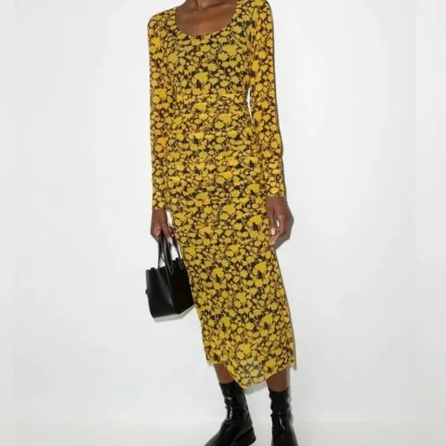 GANNI Black Yellow Floral Long Sleeve Dress Mesh 32 in yellow|black from Poshmark