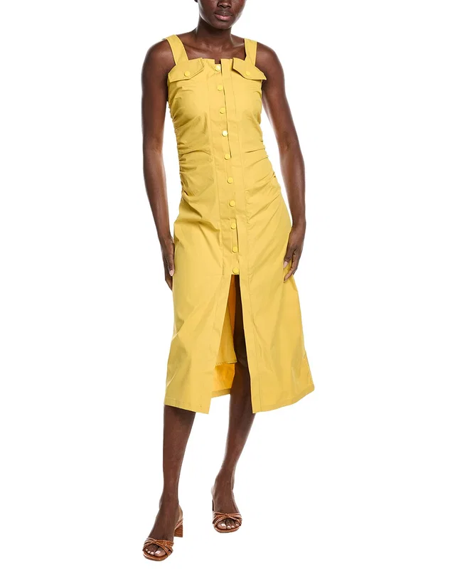 Gracia Side Gathered Front Slit Strap Midi Dress, image 1 of 1 from Rue La La