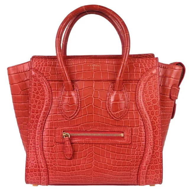 Celine Red Crocodile Luggage Micro Tote Handbag in Red Crocodile from AMORE Vintage Tokyo