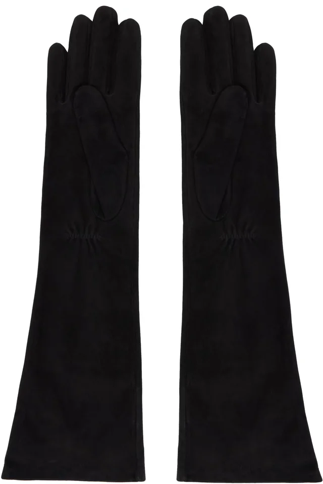 Handsome Stockholm Black Essentials Long Suede Gloves, photo 2 of 3 from SSENSE