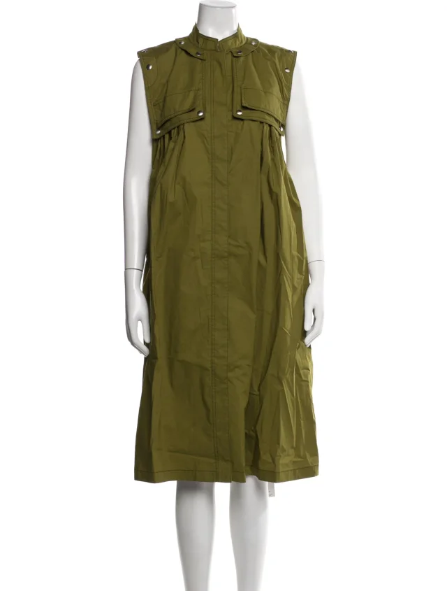 Proenza Schouler Mock Neck Midi Length Dress in green from The RealReal