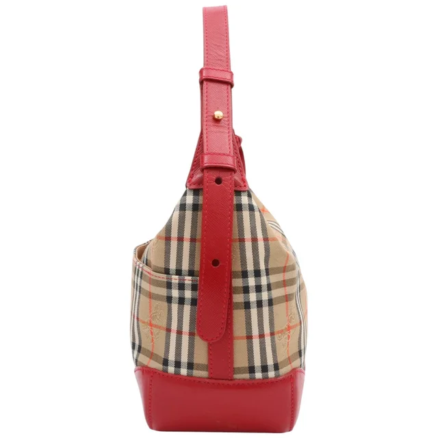 Burberry Nova Check Pattern Logo Charm Shoulder Bag Beige/Red in Beige Canvas from VINTAGE QOO TOKYO, photo 2 of 2
