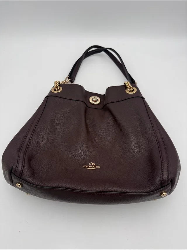 Coach Pebble Leather Shoulder Bag Burgundy Gold Hardware Women M Casual Office in brown|red Leather from Poshmark, photo 1 of 1