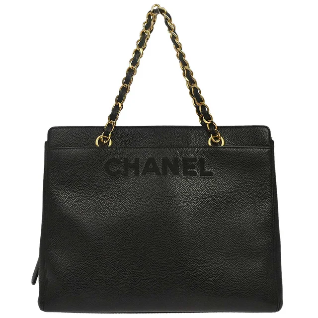 Chanel 1997-1999 Black Caviar Skin Tote Chain Handbag in Black Caviar leather from AMORE Vintage Tokyo