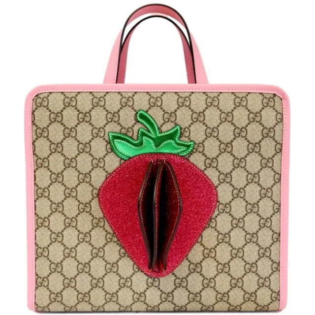 Gucci Kids Strawberry GG Supreme Canvas Tote Bag Beige 630589 in Beige Canvas from Dallas Designer Handbags