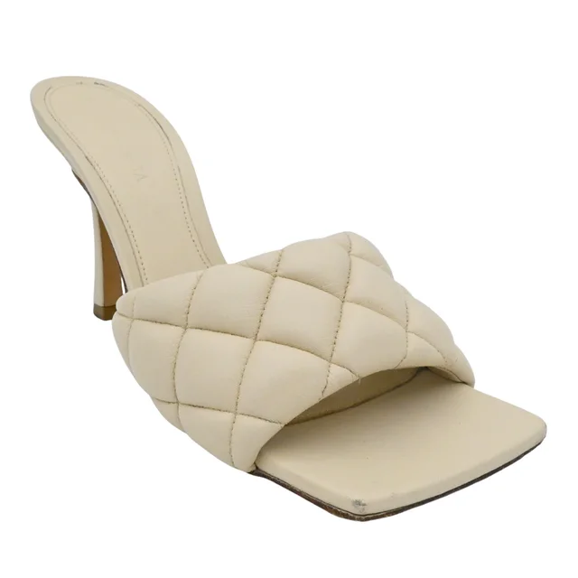 Bottega Veneta Ivory Intrecciato Padded Leather Heeled Mules in White Woven leather from Clotheshorse Anonymous